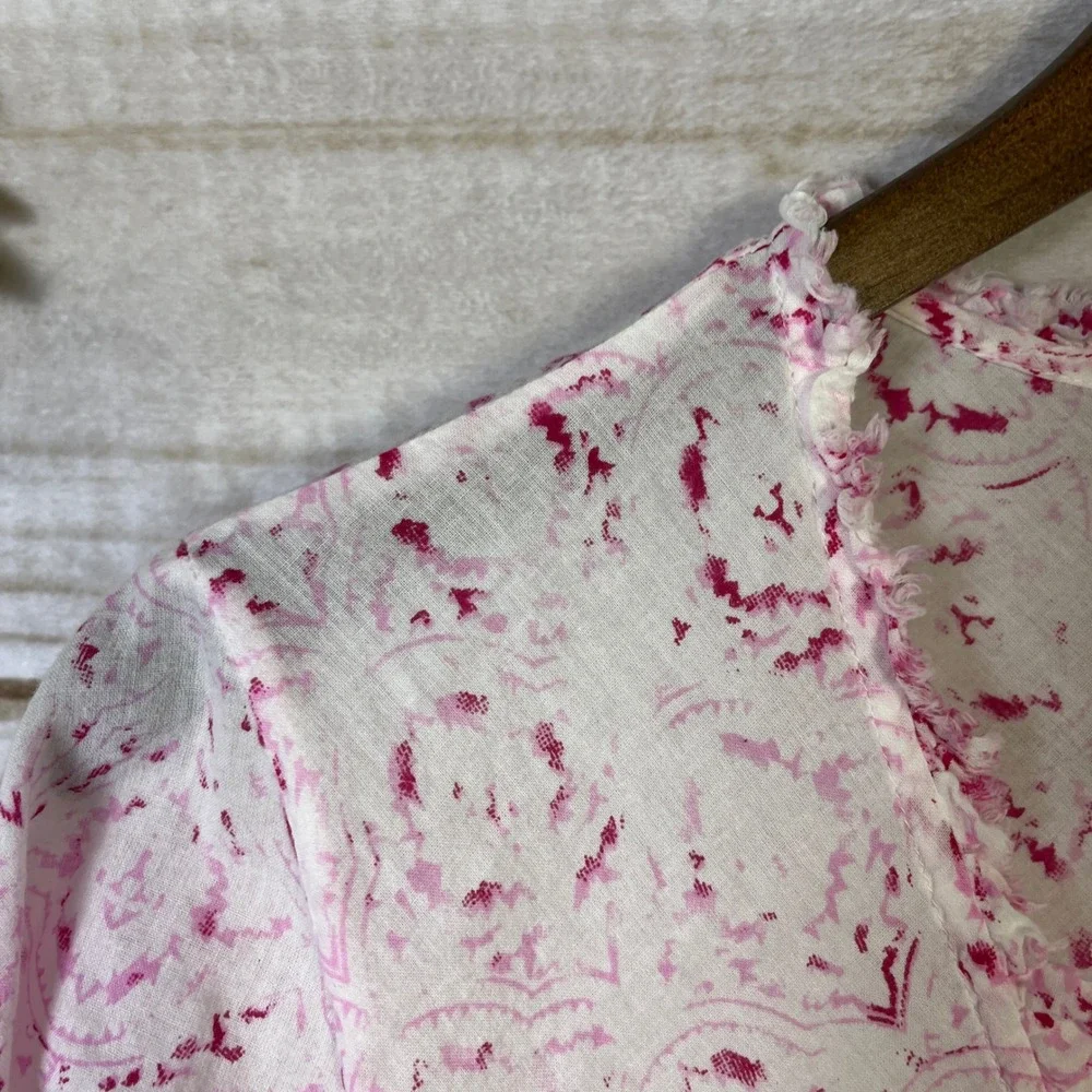 One season Australia Floral Tunic Top Pink Resort 3/4 thin‎ cotton coverup L